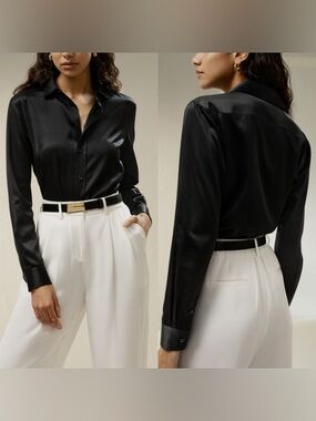 Lilysilk Tailored Silk Shirt Mulberry Black Size 8 $169 LN